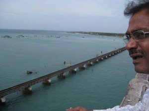 Father in law watching railway track at Panam Bridge