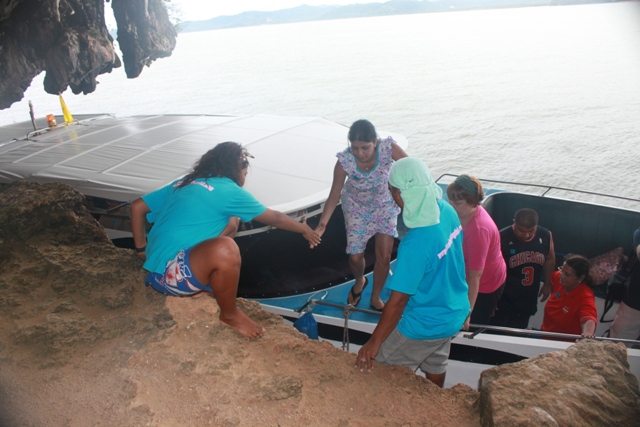 Ya ya helping me out of the boat 