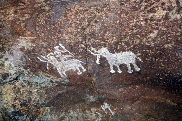 Caption – Ancient cave paintings of Bhimbhetka