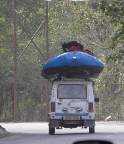 Colourful rafts on Jeep