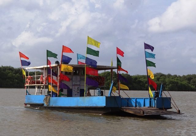 Ferry decorated with Flags