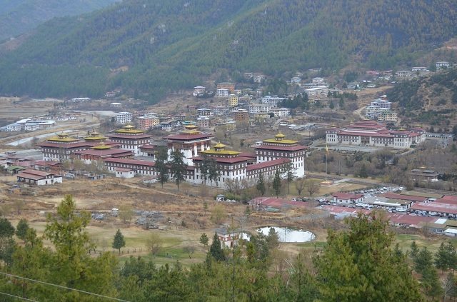 Thimphu Dzong on the lap of Mountains 