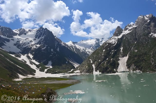 Tents by the side of Sheshnag Lake
