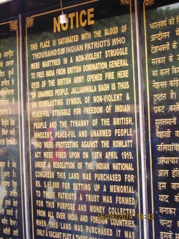 Notice at Jallianwala bagh