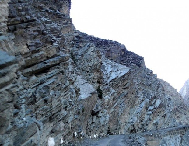 Stratified rocks exposed on the NH 22
