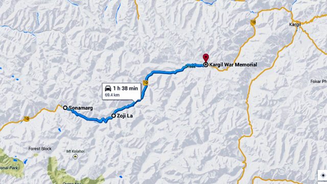 The Route Map to Kargil War Memorial at Drass