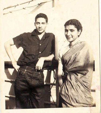 Uma Sethi, right, with one of our shipmates, on the ship Lloyd Trevino. 1958.