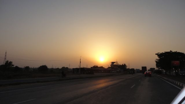 Sun set on National Highway 08 at Dharuhera