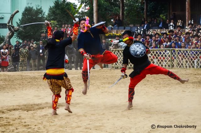 Manipuri girl showing her skills with two swords