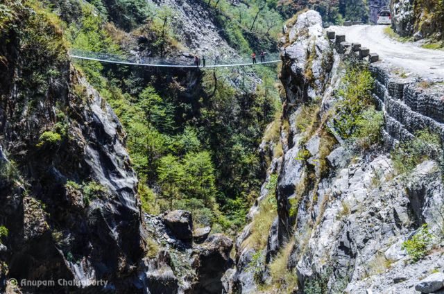 Below this hanging bridge, river Kali Gandaki is world’s deepest Gorge