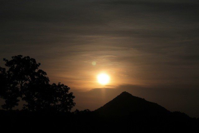 Sunset at Madhuban, keeping Parasnath hill in the background