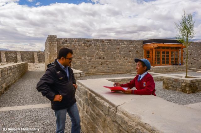 My friend interacting with a student