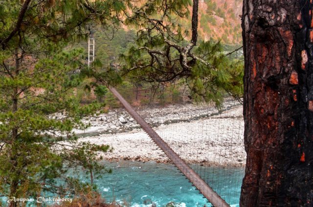 The suspension bridge we crossed in the dark night